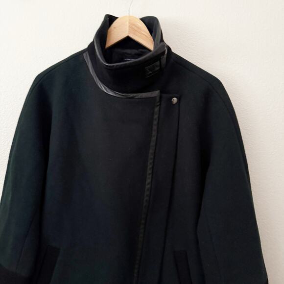 MADEWELL | Green Black City Grid Cocoon Coat Faux Leather Trim Wool Zip | 12 - Picture 4 of 9